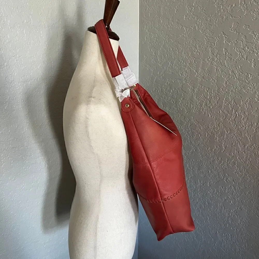 Hobo Entrine Whipstitch Leather Shoulder Tote Bag, Leather, Orange (Ginger) NWT - Picture 8 of 16